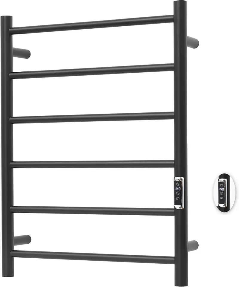 Heated Towel Racks for Bathroom, Wall Mounted Electric Towel Warmer Racks with Timer & Temperature Control, 6 Bar Stainless Steel Towel Heater for Bathroom, Black, Plug-in