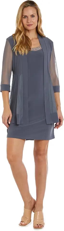 R&M Richards Women's Petite Glitter Trim Jacket Dress