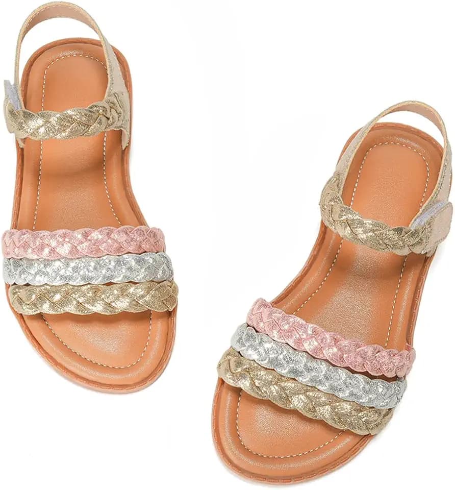 Hebelee Toddler Girls Sandals Girl Dress Sandal Summer Flat Shoes for Little Kid Big Kids
