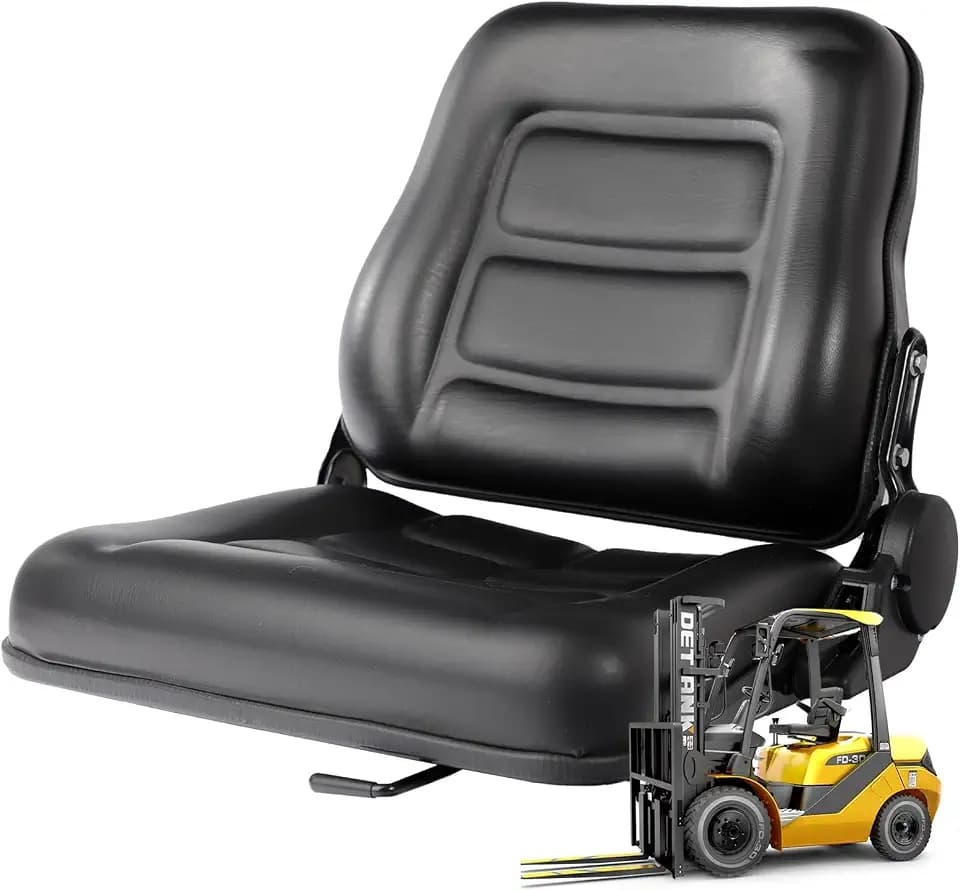 Universal Forklift Seat with Adjustable Backrest and Switch - Durable Leather Comfortable Replacement Forklift Seat, High-Resilience Foam, Fits Dozers, Excavators, Tractors and More…