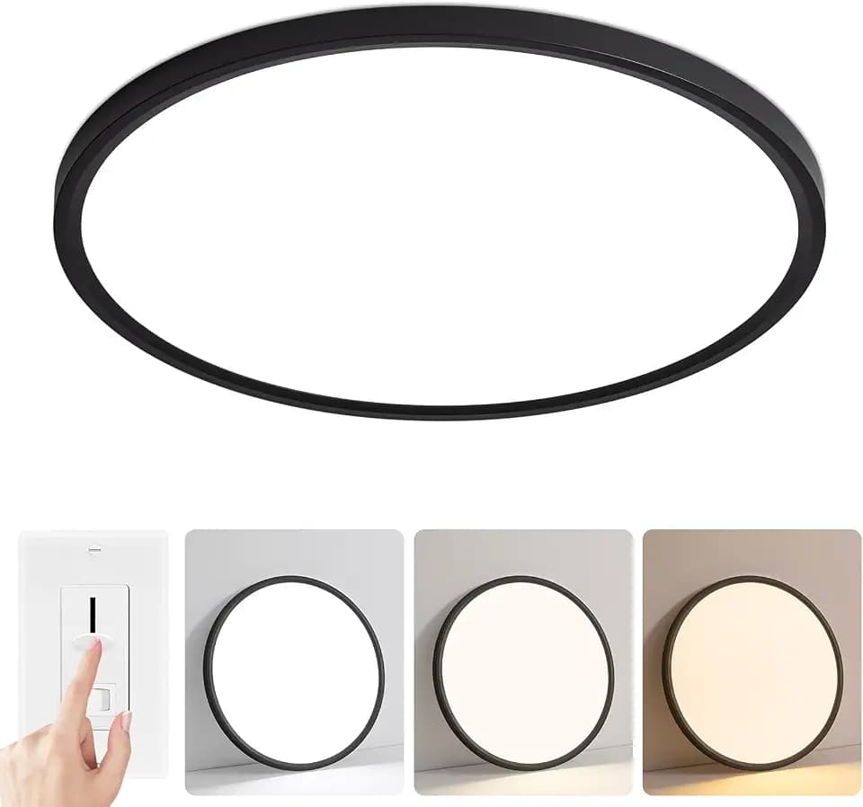 20'' Large Led Flush Mount Ceiling Light Fixture,Ultra Thin,Dimmable,Black
