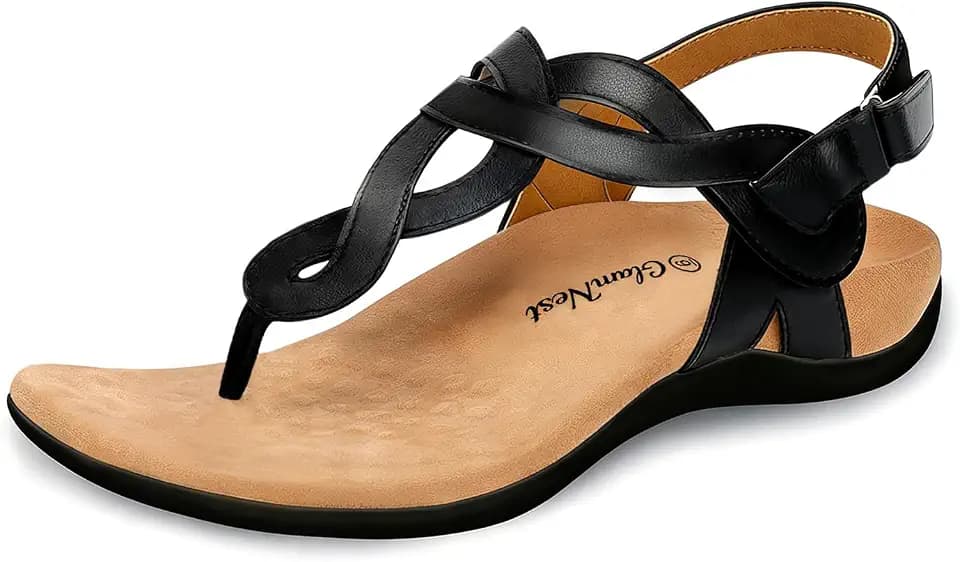 Women’s Orthopedic Arch Support Comfortable Walking Sandals, Orthotic Thong T-Strap Supportive Casual Flat Summer Sandals for Women