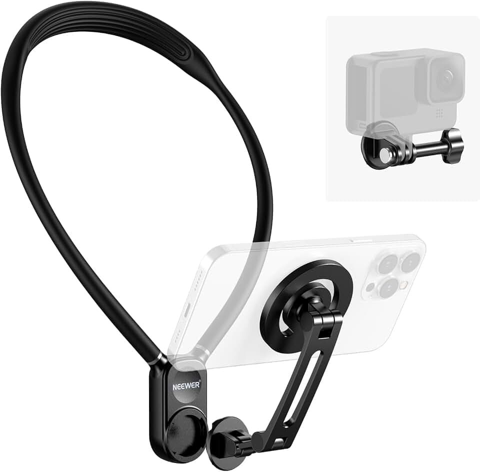 NEEWER Magnetischer Nacken Halterung für Action Kamera & Smartphone, GP16 | Bruststativ Halterung, Kompatibel mit GoPro DJI Insta360 MagSafe iPhone Android, Handyhalter für POV Videoaufnahme Vlog