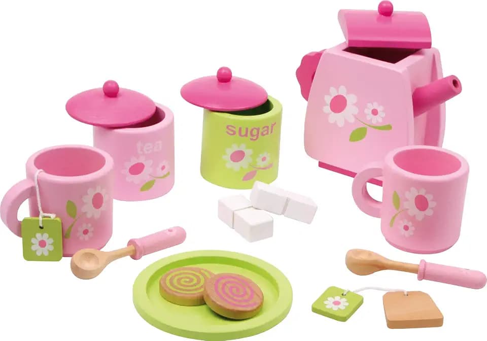small foot Kinder Teeservice "Blümchenmuster" aus Holz, Zubehör für die Kinderküche, 17-tlg., ab 3 Jahren, 2849