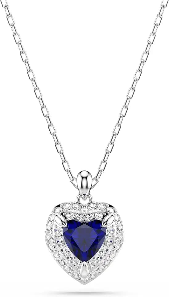 Swarovski One pendant, Heart cut, Pavé, Heart, Blue, Rhodium plated