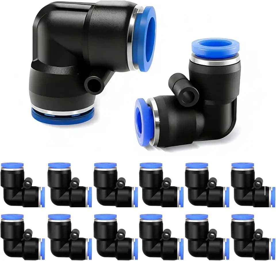 20 Stück 6mm Pneumatik Steckverbinder Winkel, 90° Push-in Fitting, Schnellsteckverbinder Luftanschluss, Kunststoff & Edelstahl, für PU/Nylon Schlauch