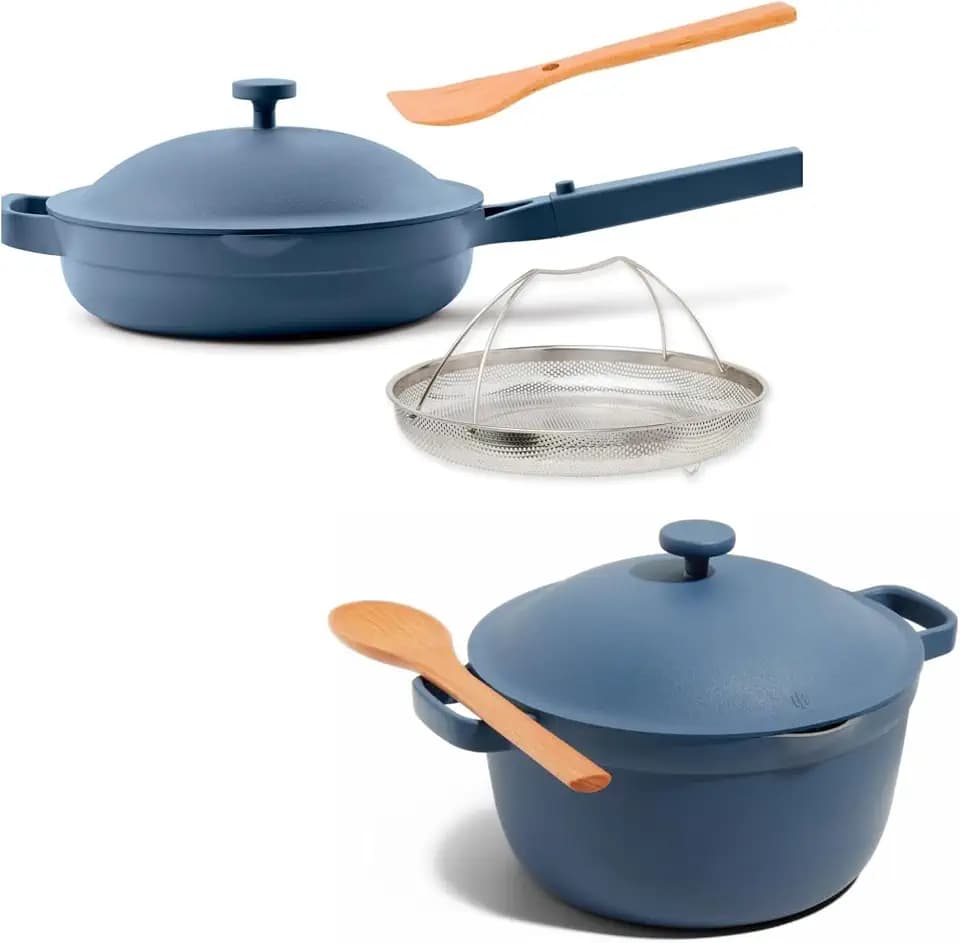 Our Place Cookware Duo, 7-Piece Ceramic Nonstick Cookware Set with Strainer