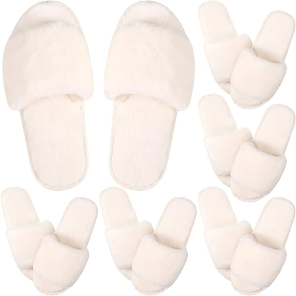 6 Pairs Bridesmaid Slippers Bulk Wedding Fuzzy Slippers for Women Fluffy Open Toe Slippers Cozy Bridal Party Gift