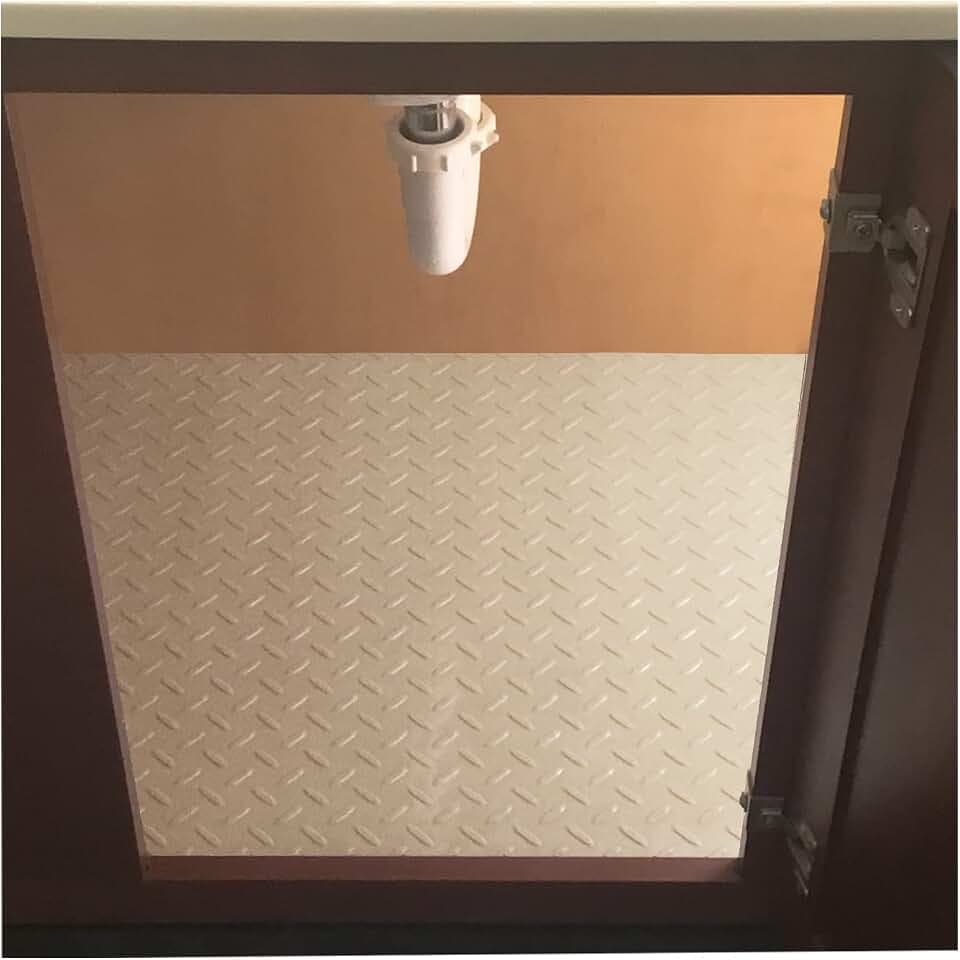 RESILIA Premium Under The Sink Mat- Large Universal Size, Cut to Fit Cabinets, Shelf & Drawer Liners, Thick Plastic Diamond Plate Surface, 24 x 48 inches, Beige/Tan, Made in The USA