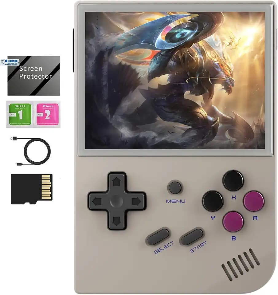 RG35XX 2024 Retro Gaming Consoles with 64GB Card rg35xx Handheld Game Console 3.5 inch IPS Screen Linux System Classic Emulator Hand Held Gaming Console Support HDMI TV Output Gray
