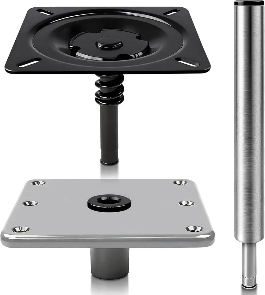Boat Seat Pedestal Base Mount Kit Package, 3/4 Inch System Includes 7x7 Inch Marine Base Plate Locking Post and 13 Inch High Boat Seat Post Compatible with Pontoon Fishing and Bass Boats