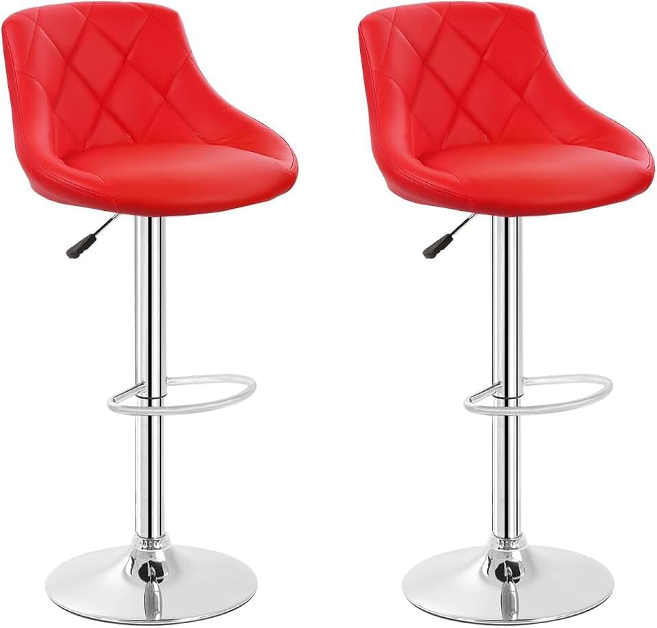 FDW Bar Stools Set of 2 Bar Stools Swivel Stool Height Adjustable Bar Chairs with Back PU Leather Swivel Bar Stool Kitchen Counter Stools Dining Chairs (Bright Red)