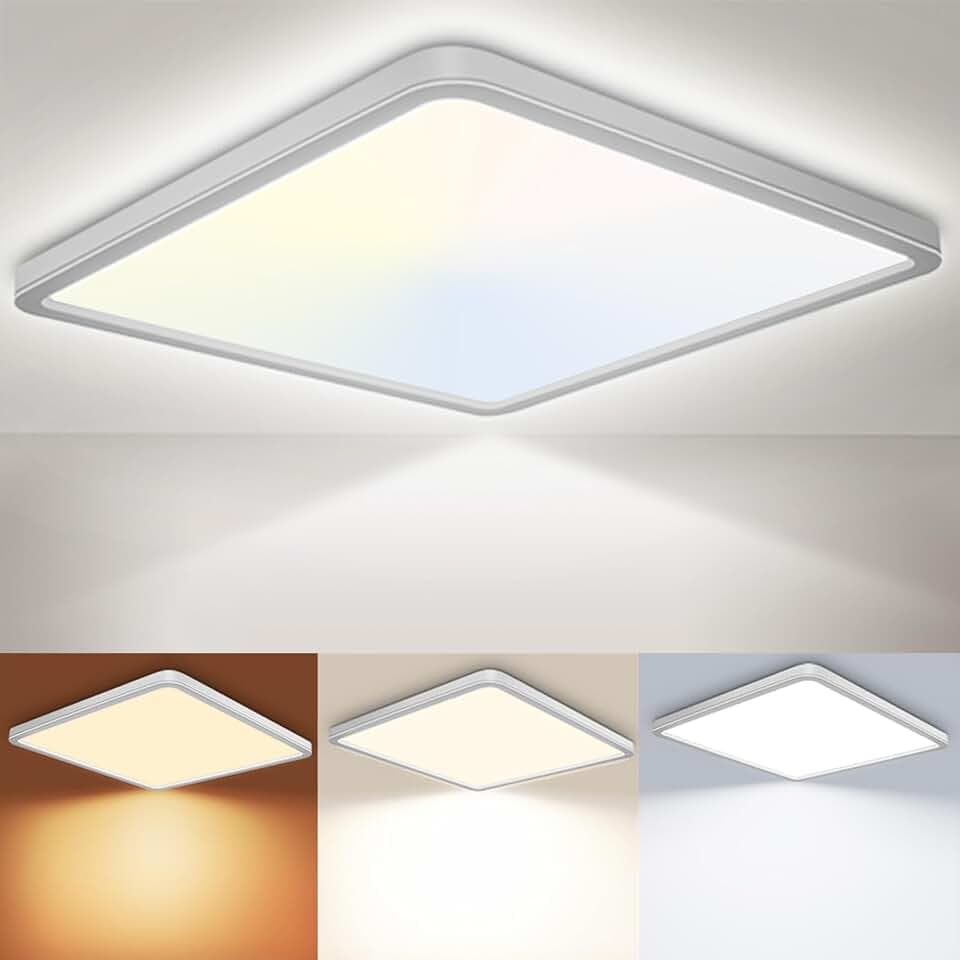 LED Deckenleuchte 24W 6000K/4000K/3000K, 3200LM IP54 Ultra Dünn Deckenlampe, Flach Quadrat Modern Badezimmer Lampe Küchenlampe für Flur Schlafzimmer Balkon Wohnzimmer Ø30CM, Weiß 1Stücke