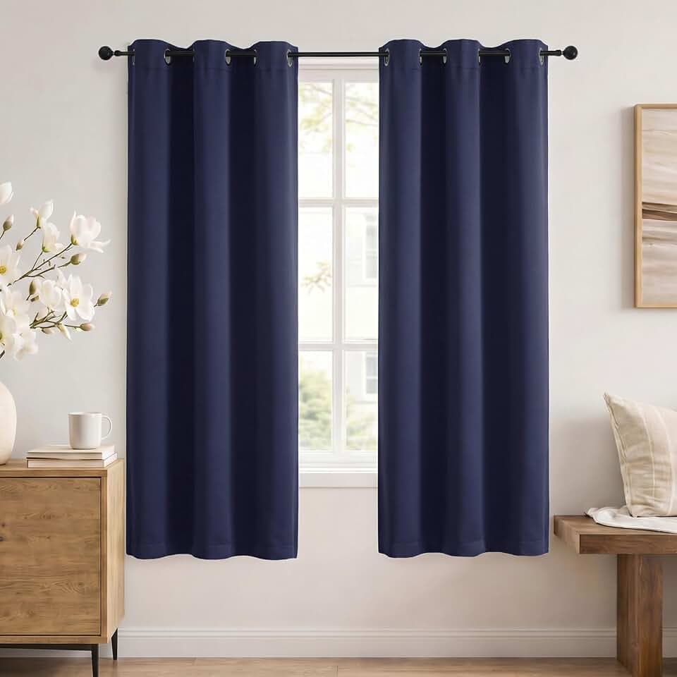 Simplebrand Navy Blue 100% Blackout Curtains 63 Inch Length 2 Panels for Bedroom, Solid Full Room Darkening Thermal Insulated Grommet Energy Saving Window Treatment Curtains & Drapes, Each 40" Wide