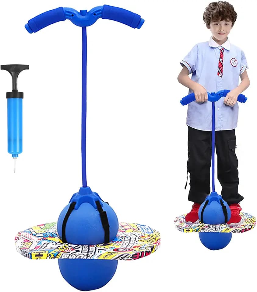 Pogo Stick für Kinder,Pogo Ball mit Griffen,100 kg Tragfähigkeit,Hüpfstange mit Luftpumpe,Pogo Ball für Sport,Gleichgewichtstraining,Abnehmen und Fettverbrennung,Kinder ab 6 Jahre(Blau)