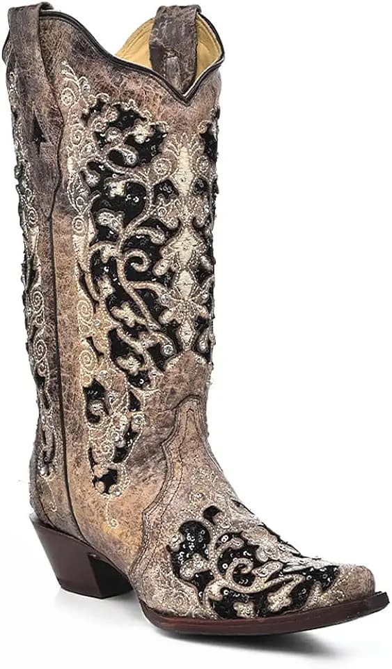 Corral Women's Western Boot Leather Brown Snip Toe Glitter Crystal