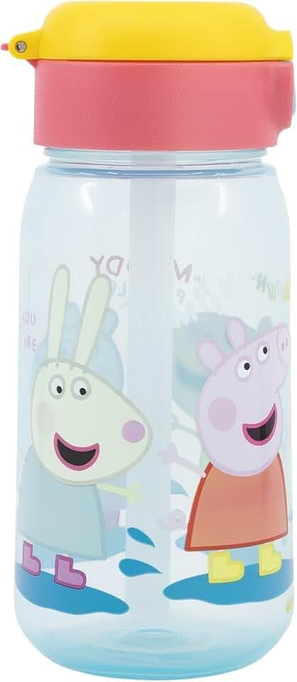 Stor Kinder Trinkflasche Peppa Wutz 510ml mit Strohhalm und Auslaufsicherem Deckel, BPA-frei Wiederverwendbar Kunststoff