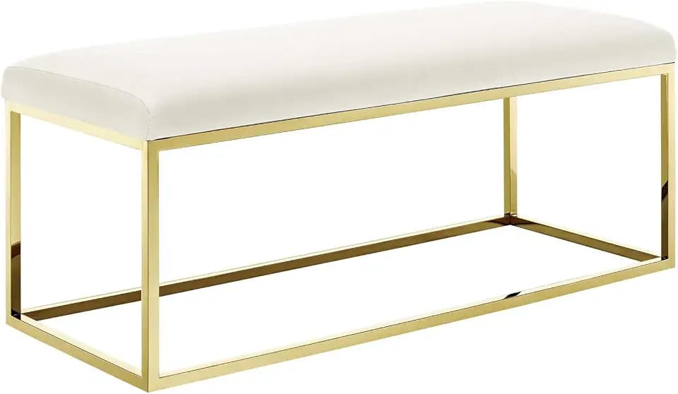 Modway Anticipate Velvet Upholstered Modern Bench With Stainless Steel Frame in Gold Ivory