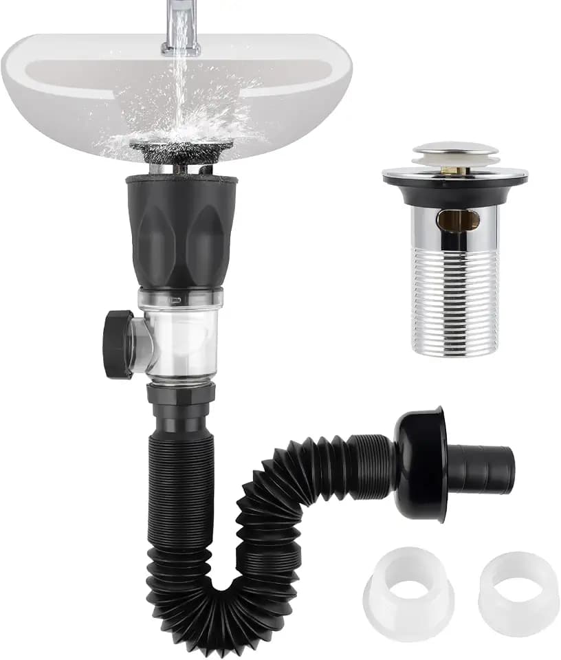 Bathroom Sink Drain Kit, Sink Drain Pipe with Hair Catcher Strainer, Chrome