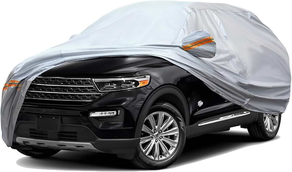 TUCAREST 6 Layers Full Car Cover for SUV- Waterproof, Insulated, Anti-UV, Snow-Proof, Hail-Resistant, Anti-Wind, All-Weather, Thickened Protection, up to 211 in