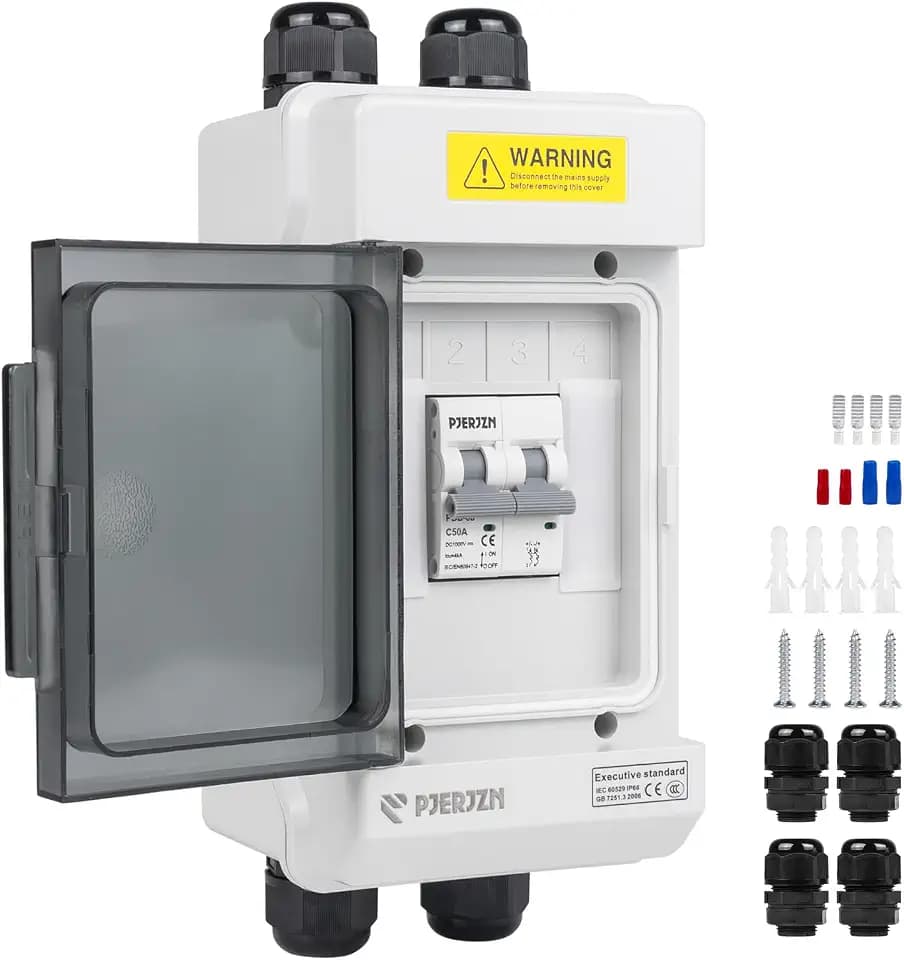 Solar Panels Disconnect Switch 50A 1000VDC PV Shut Off Switch 1 in 1 Out PV Disconnect Switch Waterproof for Solar PV Homes Battery Outdoor