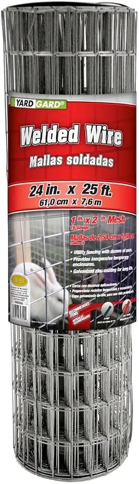 YARDGARD 1 in. x 2 in. Mesh Welded Wire Fence Roll, 24 in. x 25 ft., 16-Gauge Galvanized Steel Fence for Animal Enclosures, Garden Protection and Property Fencing