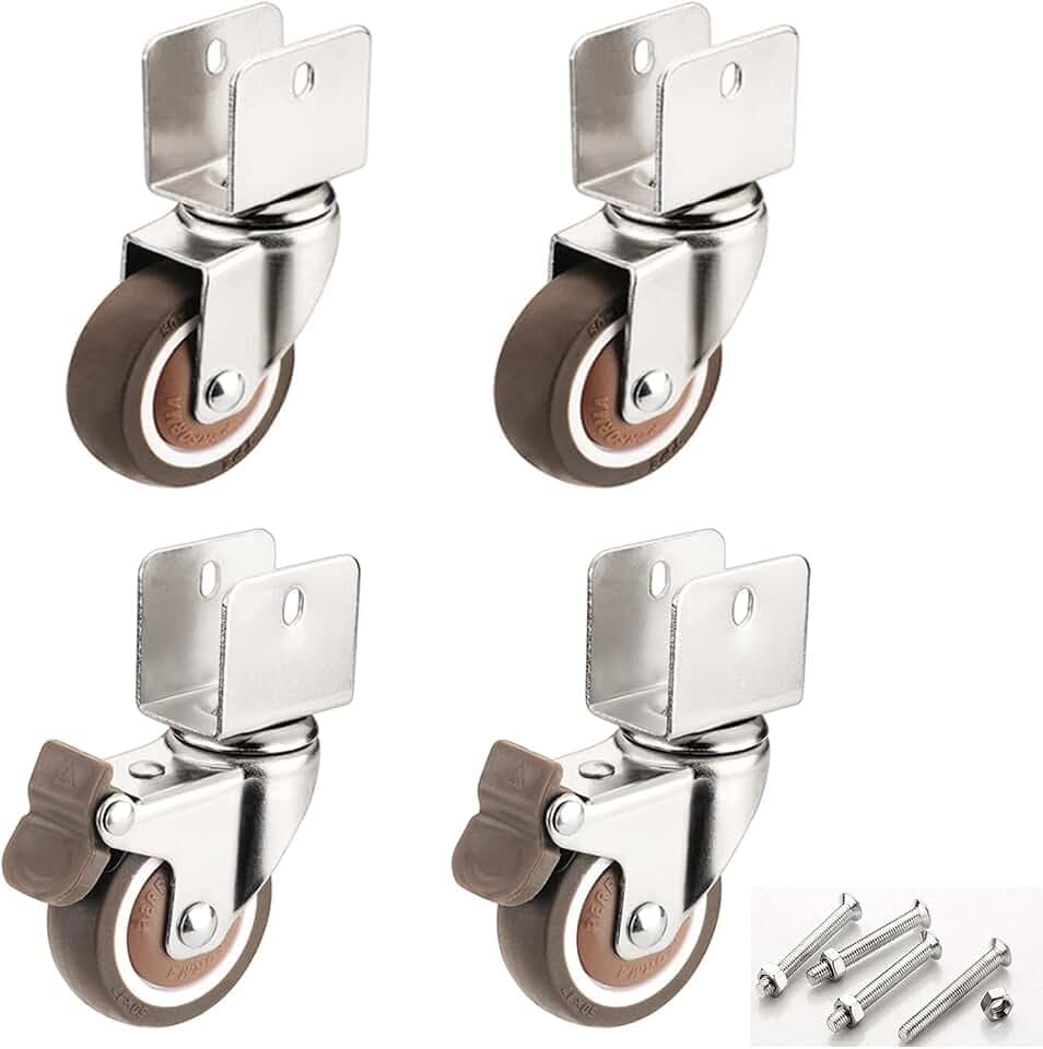 4 U-Typ Halterung Möbelrollen 50mm,Stück mit Bremse Weichgummi Lenkrollen, für Möbel, Blumenständer (16mm, 2universal + 2bremse)
