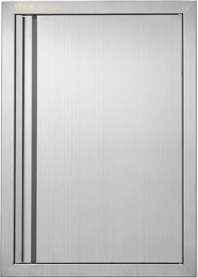 VEVOR Grillzugangstür, 432 x 610 mm, Einzelne Außenküchentür, Flächenbündig Montierte Edelstahltür, Vertikale Wandtür mit Versenkbarem Griff, für Grillinsel, Grillstation, Außenschrank