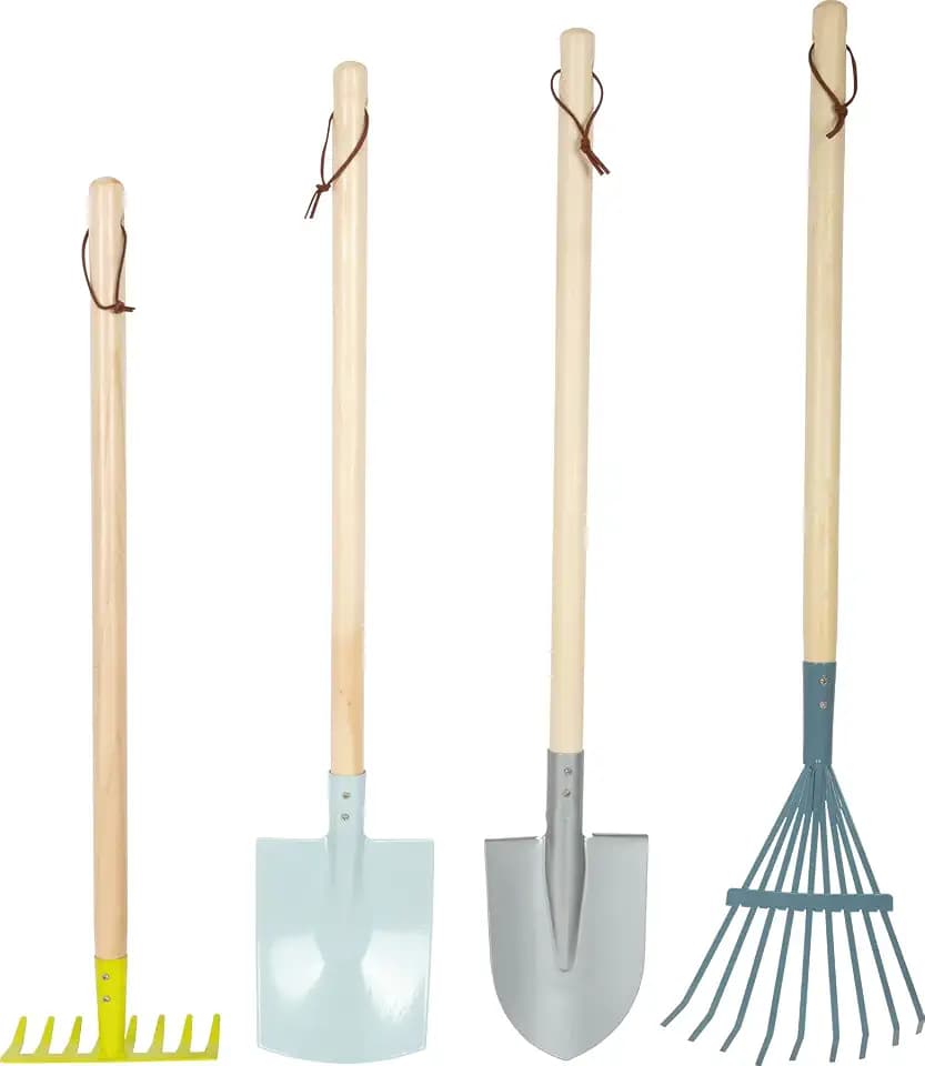 small foot Gartenwerkzeug-Set aus Holz und Metall, Gartenspielzeug für Kinder ab 3 Jahren in modernen Farben, 12389, Rot, Blau, Grün, Gelb
