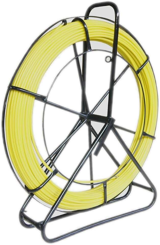 KATSU Glasfaserstab 8x100M Fischband Fiberglas Kabel Rad Rohr Rodder mit Stahlständer und Bremse, Glasfaser Elektrokabel Installationswerkzeug, Kabeleinfädler Fischbandabzieher