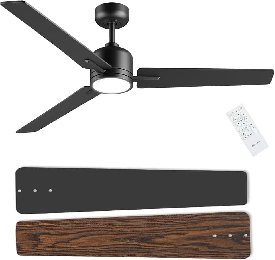 52 Inch Black Ceiling Fan with Light Remote, Reversible DC Motor, High CFM