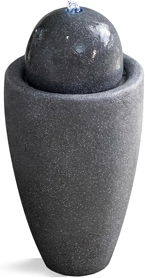 XBrand 25.98" H Round Stone Textured Sphere Water Fountain with LED Lights, Indoor/Outdoor Garden, Patio & Yard Decor, Gray