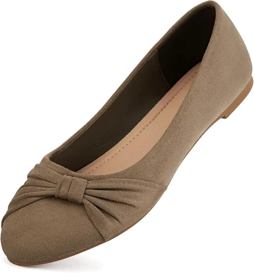 MaxMuxun Women's Flats Shoes Faux Suede Round Toe Ballet Dressy Flats Comfortable Slip On Walking Shoes
