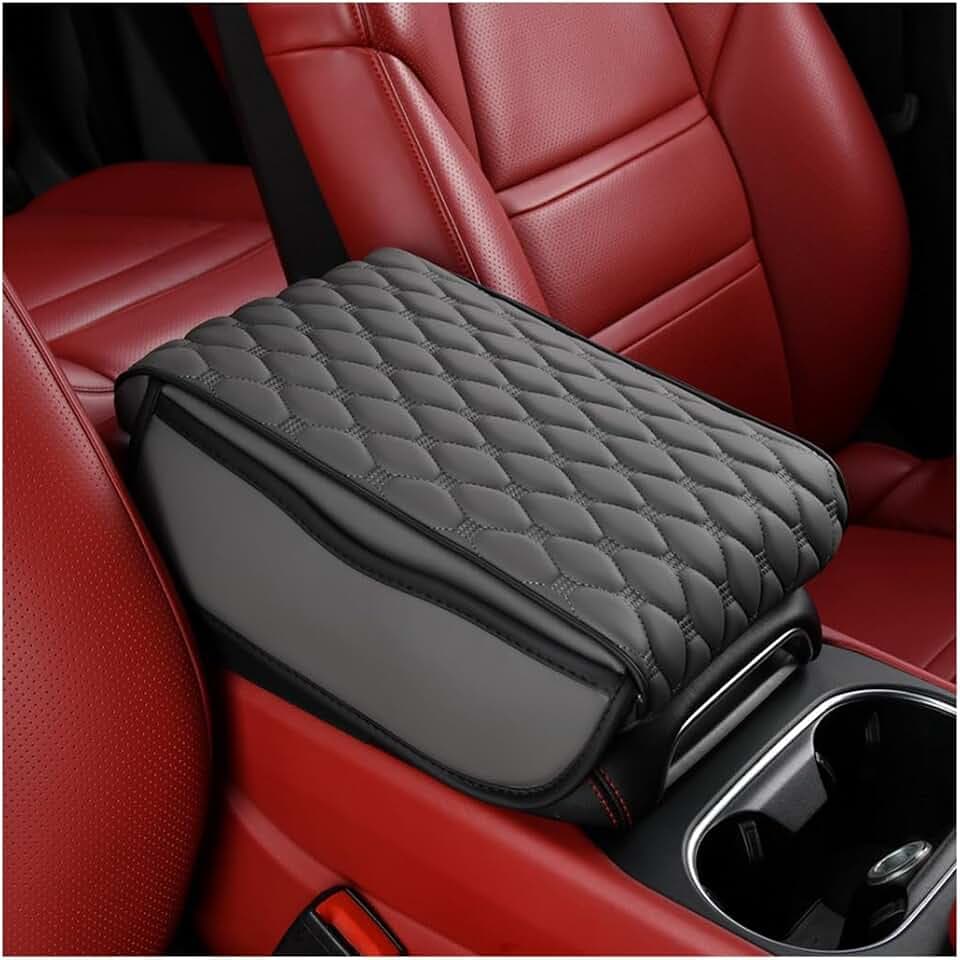 CGEAMDY Universal-Autoarmlehnenpolster, Memory Foam Auto Armlehne Mittelkonsole Abdeckung, Leder Wasserdichte Auto-Mittelkonsolenpolster-Armlehnen-Kissen(Grau)