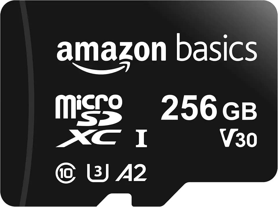 Amazon Basics microSDXC-Speicherkarte mit Adapter in voller Größe, A2, U3, Lesegeschwindigkeit bis zu 100 MB/s, 256 GB, Schwarz