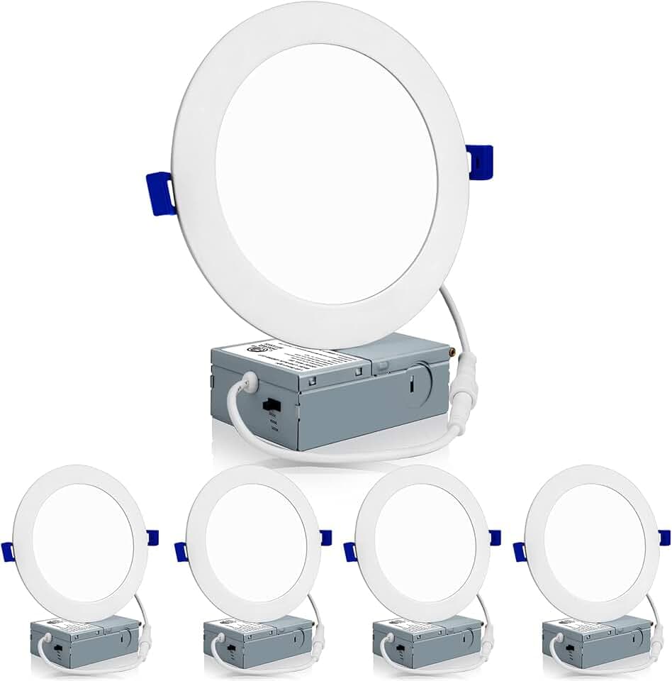 Meconard 4 Pack 6 Inch 3CCT LED Recessed Lighting, Canless Wafer Downlight