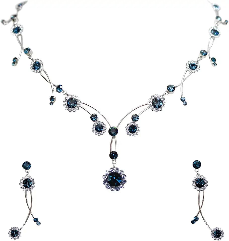 Faship Gorgeous Rhinestone Crystal Floral Necklace Earrings Set