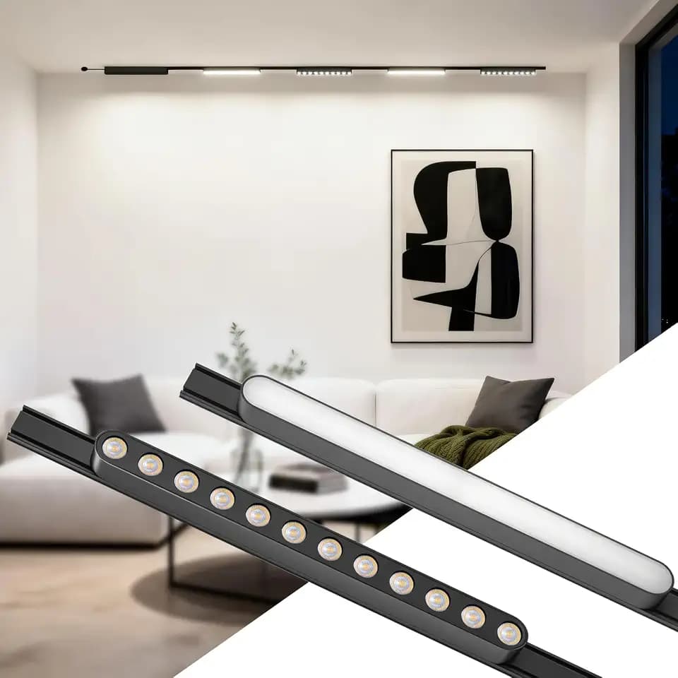 CREATESTAR Schienensystem lampen, Schienensystem Komplettset, Deckenspot Schienenstrahler für Innenbeleuchtung, Schiene zur Montage an Wand oder Decke, LED Wandstrahler für Wohnzimmer, Schlafzimmer