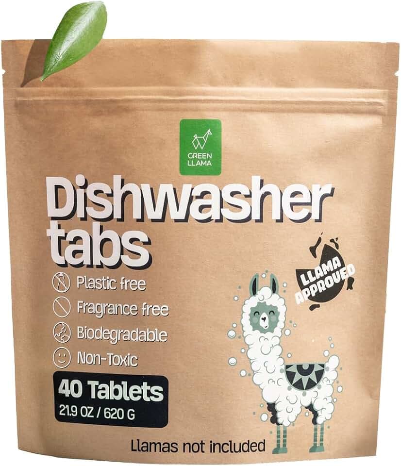 Dish Washing Machine Tablets, Pack of 40 - Fragrance-Free, PVA-Free, Non-Toxic Dishwasher Tablets in Compostable Packaging – Women-Owned Company, Leaping Bunny Certified
