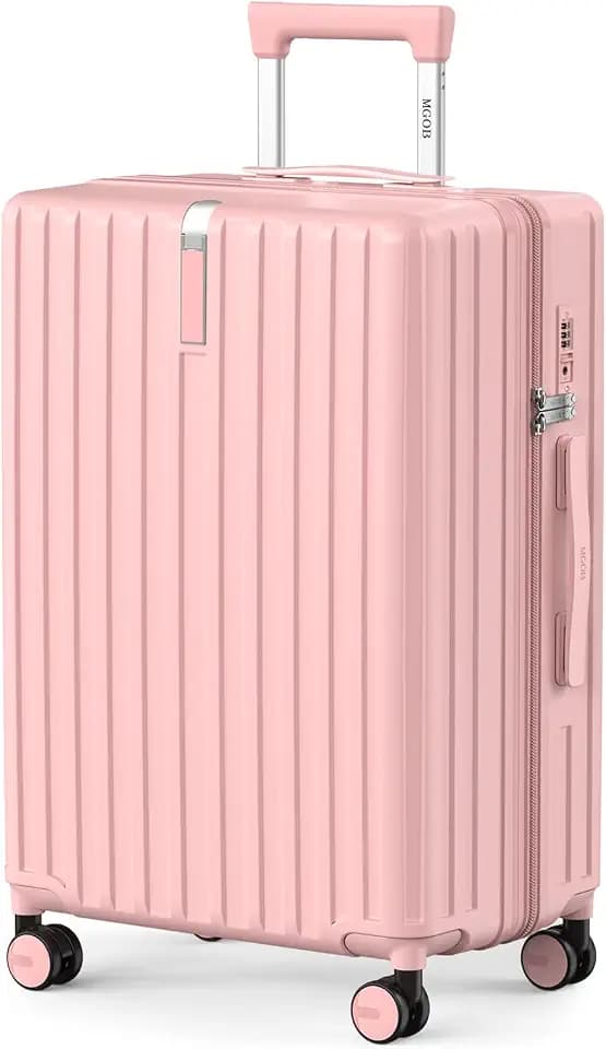 24 Inch Medium Checked Luggage, Expandable PC Hardshell Suitcase, Pink