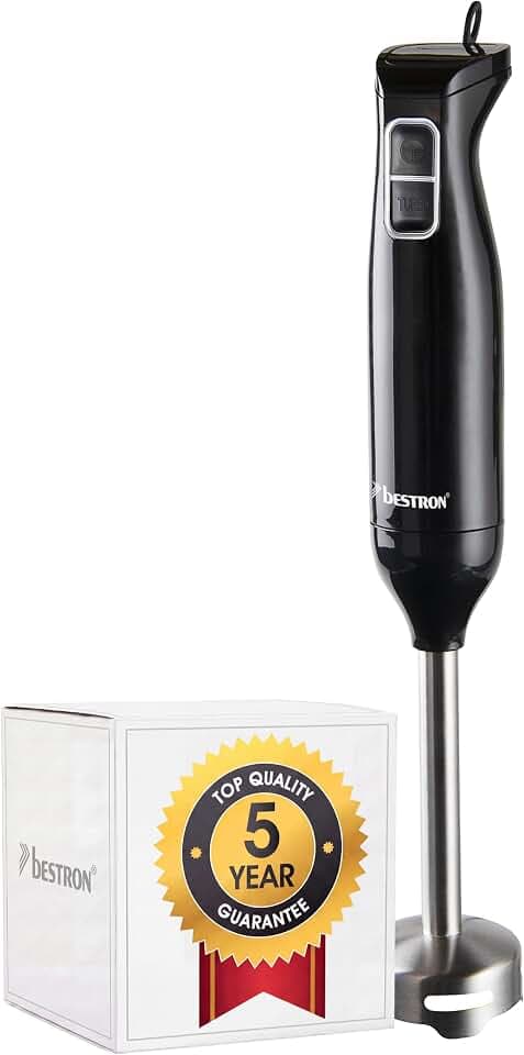 Bestron Stabmixer, Pürierstab mit 2 Geschwindigkeitsstufen & ergonomischer Handgriff, Staab abnehmbar, Material: Edelstahl, Farbe: Schwarz/Silber