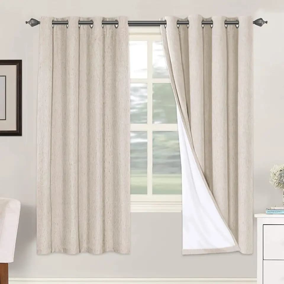 H.VERSAILTEX 72 inch Blackout Curtains, 100% Absolutely Blackout Thermal Insulated Textured Linen Look Curtain Draperies Anti-Rust Grommet Linen Curtains Blackout, 2 Panels, Natural