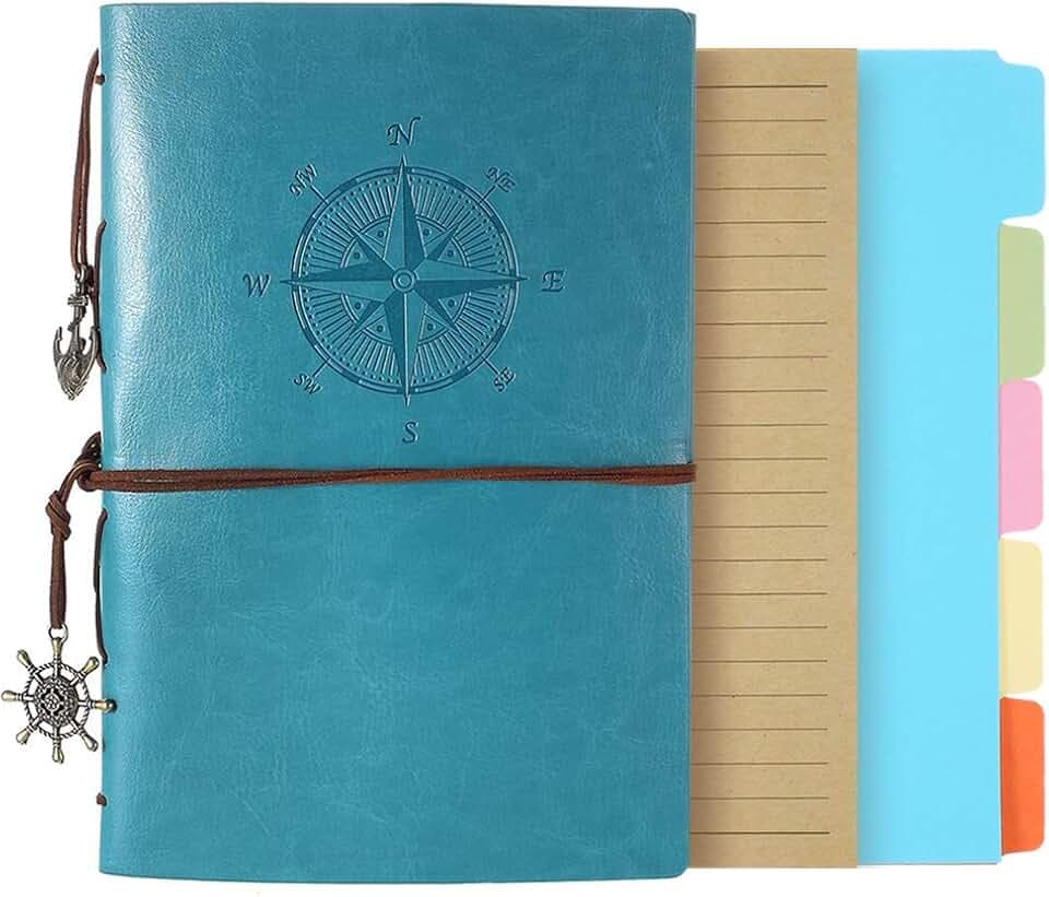 Lined Journal Notebook, Vintage PU Leather Writing Journal with 160 Ruled Pages and 5 Binder Dividers, Refillable Notebook for Women Men