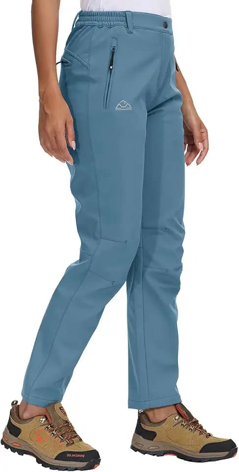 Rdruko Wasserdichte Softshellhose für Damen, Thermo-Fleece, gefüttert, elastische Taille, lässig, Winter, warme Hose für Outdoor, Camping, Wandern, Wandern, Skifahren
