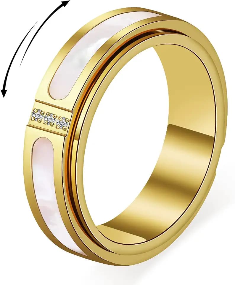 Fidget Spinner Ring for Women, Mother of Pearl Shell & Cubic Zirconia
