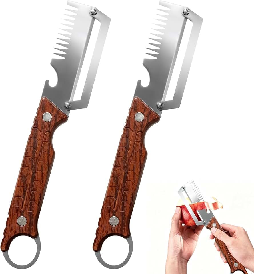2026 Upgrade Vegetable Peeler With Wooden Handle, Stainless Steel Wide Blade Potato and Carrot Peeler, 3-in-1 Veggie Peeler With Scallion Shredder and Bottle Opener for Kitchen (2PC)