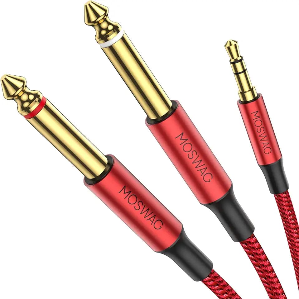 MOSWAG 3.5mm 1/8" TRS to 2 x 6.35mm 1/4" TS Mono Y Cable 3.28FT/1Meter Splitter Cable Compatible with Phone,iPod,Laptop,CD Players,Power Amplifier,Mixer,Home Stereo Systems
