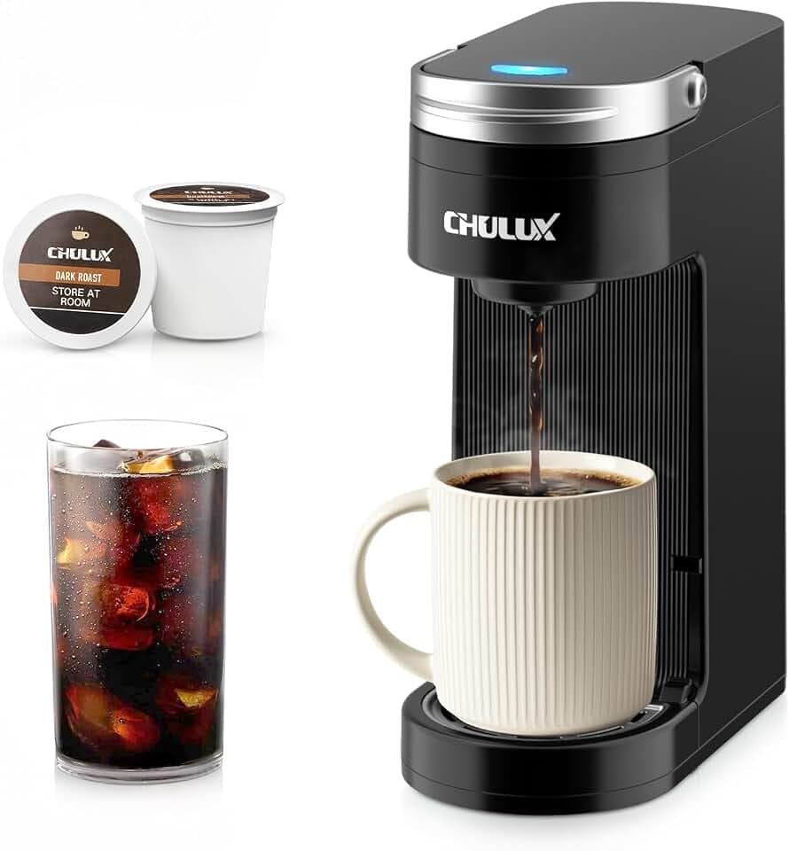 CHULUX Slim Single Serve Coffee Maker for K Cup, Fast Brewing, Matte Black