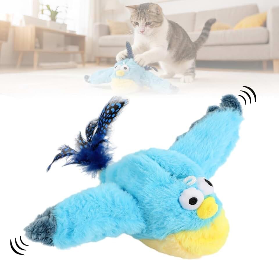 Interactive Chirping Bird Cat Toy,2026 New Flying Bird Cat Toy Flapping Bird Toy,Simulation Chirping Bird Toys Interactive Cat Toys for Bored Indoor Adult Cats (A)