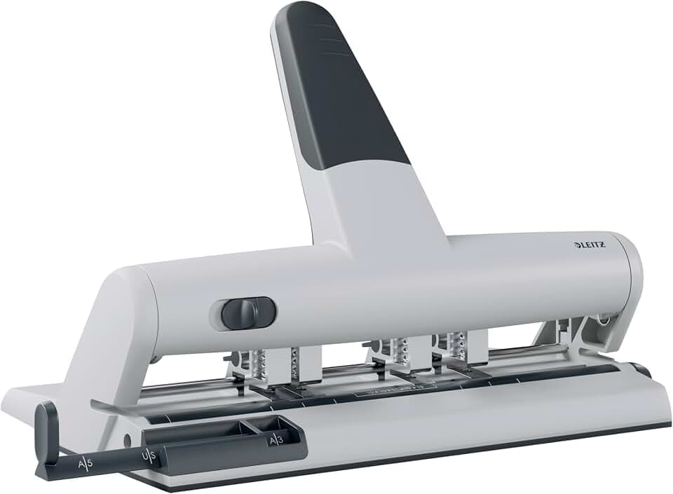 Leitz AKTO Variabler Mehrfachlocher, Für 30 Blatt, Mit Clipsystem für einstellbares Lochen von bis zu 6 Löchern, Aus Aluminiumdruckguss, recycelte Kunststoffteile, 100% recycelbar, Weiß, 51140084